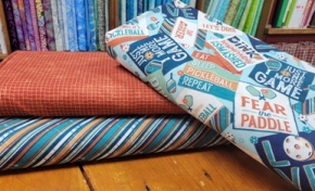 Pickball printed fabric and two coordinating prints